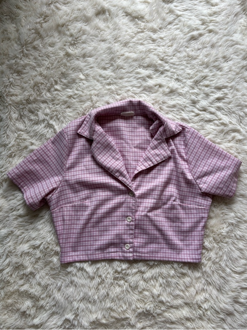 Brandy Melville Pink Plaid Cropped Button-Up Shirt